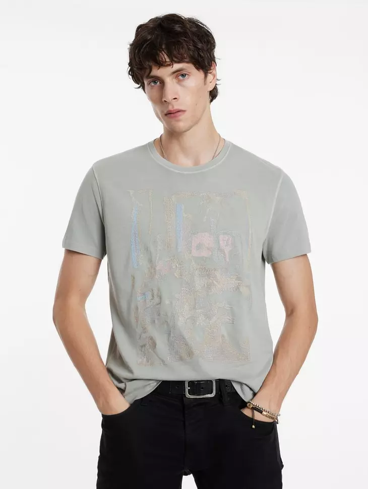 John Varvatos PHOTO EMBROIDERY Tee - Grey
