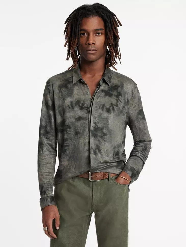 John Varvatos CAMELLIA Regular Fit LS Collar Shirt Tie Dye - Flagstone Grey