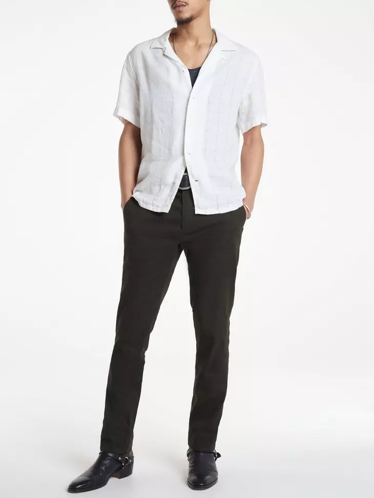 John Varvatos Danny SS Linen Camp Shirt - White