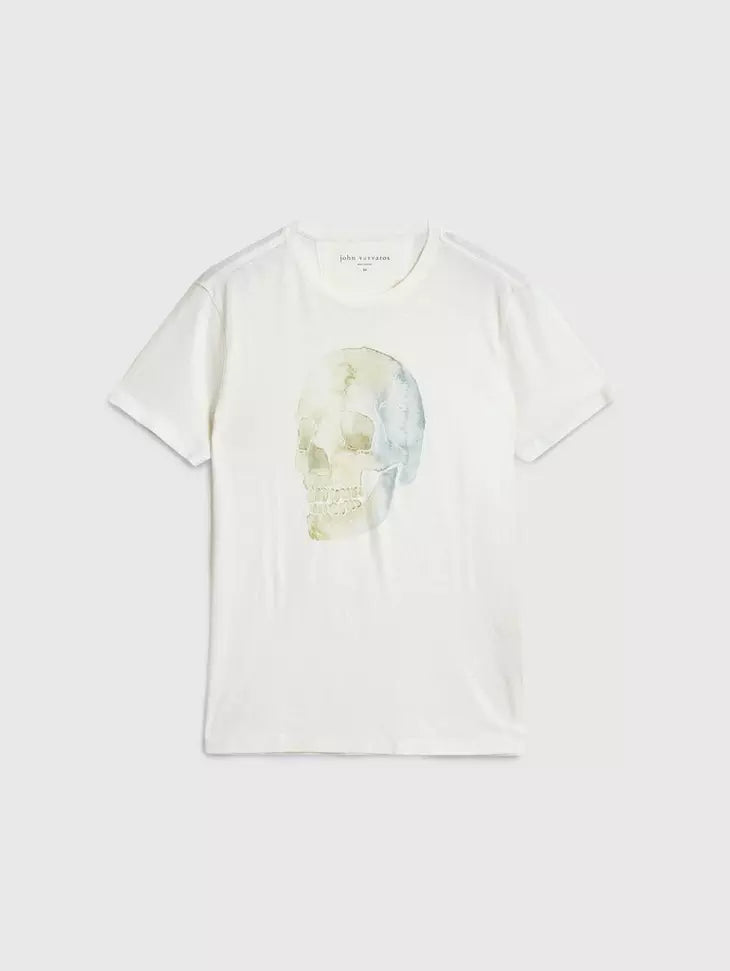 John Varvatos WATERCOLOR SKULL Crew - Salt