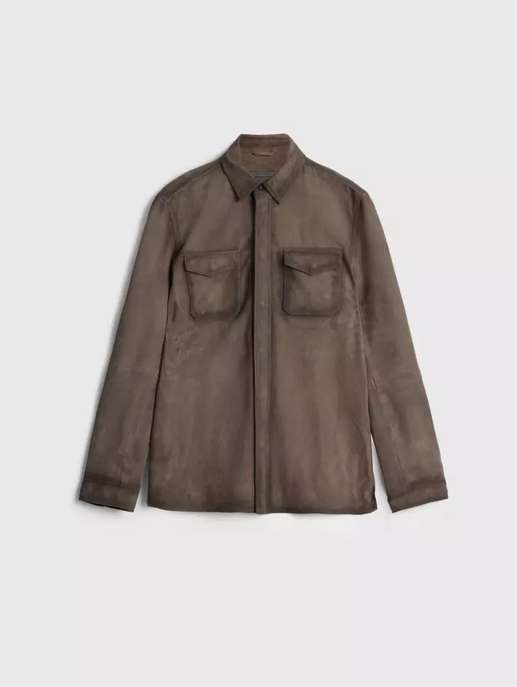 John Varvatos Izzy Leather Shirt Jacket - Earth Brown