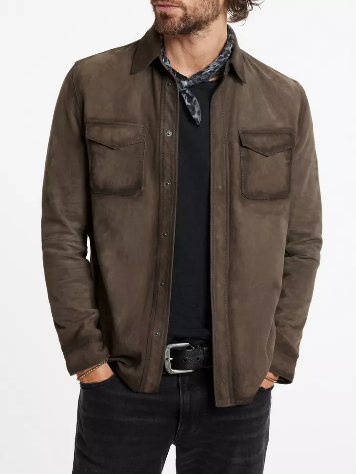 John Varvatos Izzy Leather Shirt Jacket - Earth Brown