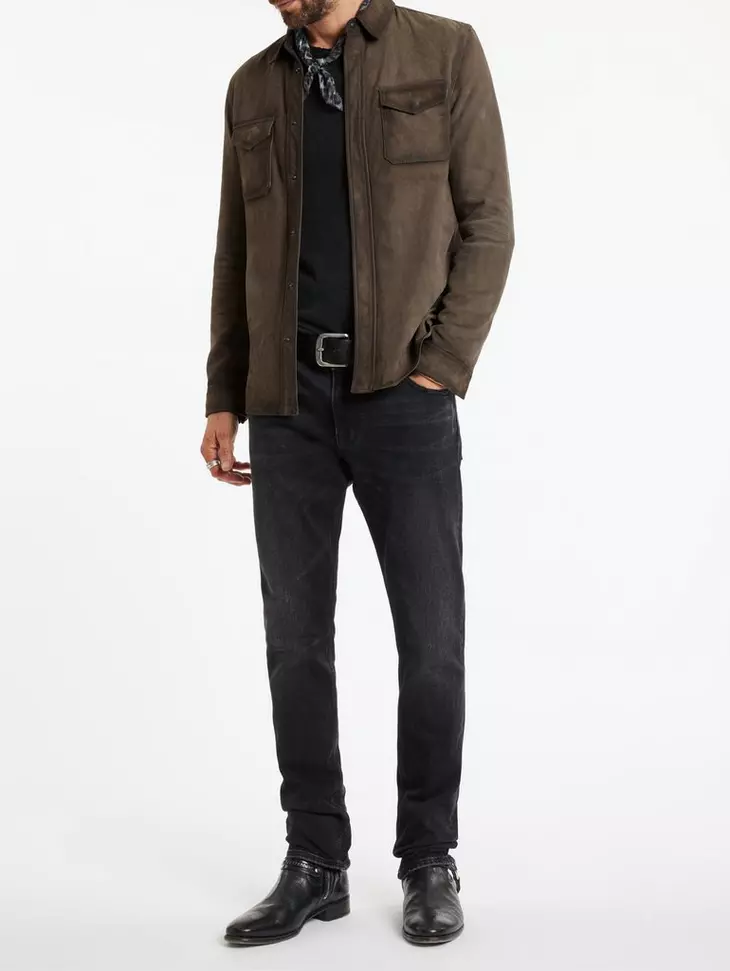 John Varvatos Izzy Leather Shirt Jacket - Earth Brown