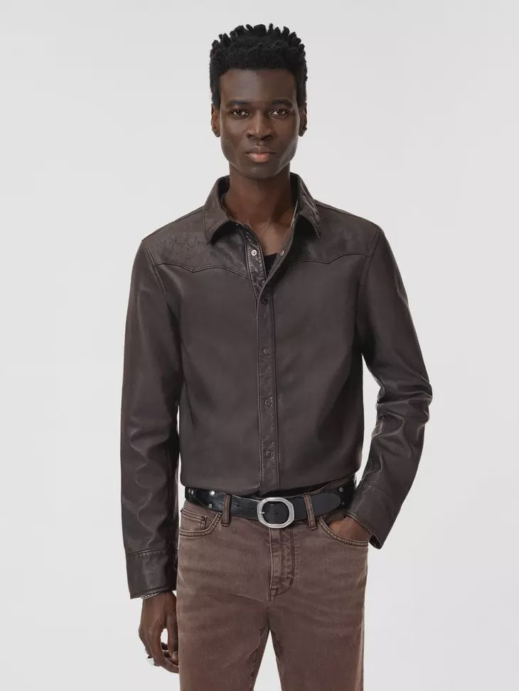 John Varvatos SAMUEL Leather Shirt Jacket - Earth