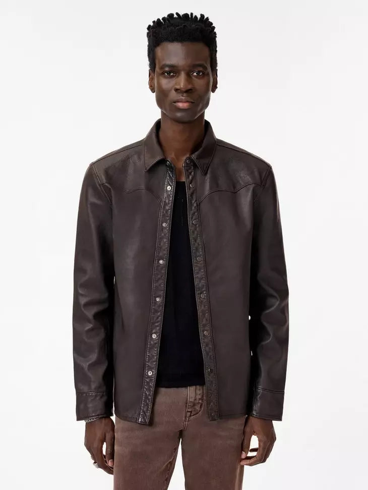 John Varvatos SAMUEL Leather Shirt Jacket - Earth