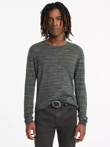 John Varvatos OMAR LS Space Dye Linen Cotton Crew - Teakwood