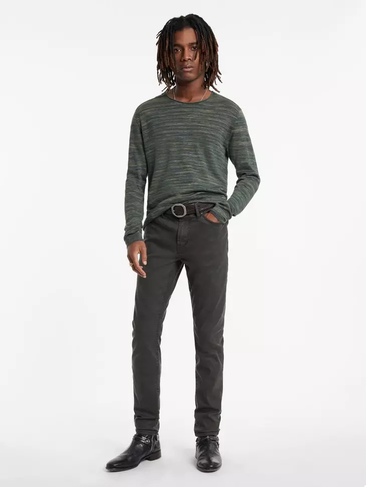John Varvatos OMAR LS Space Dye Linen Cotton Crew - Teakwood