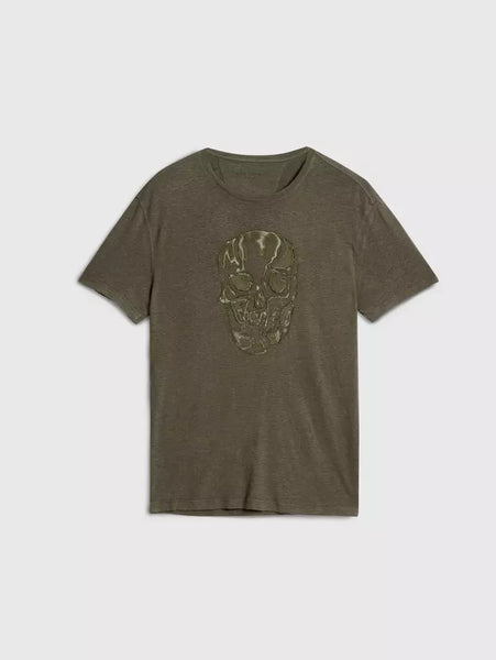 John Varvatos CHAIN SKULL Crew - Olive Leaf