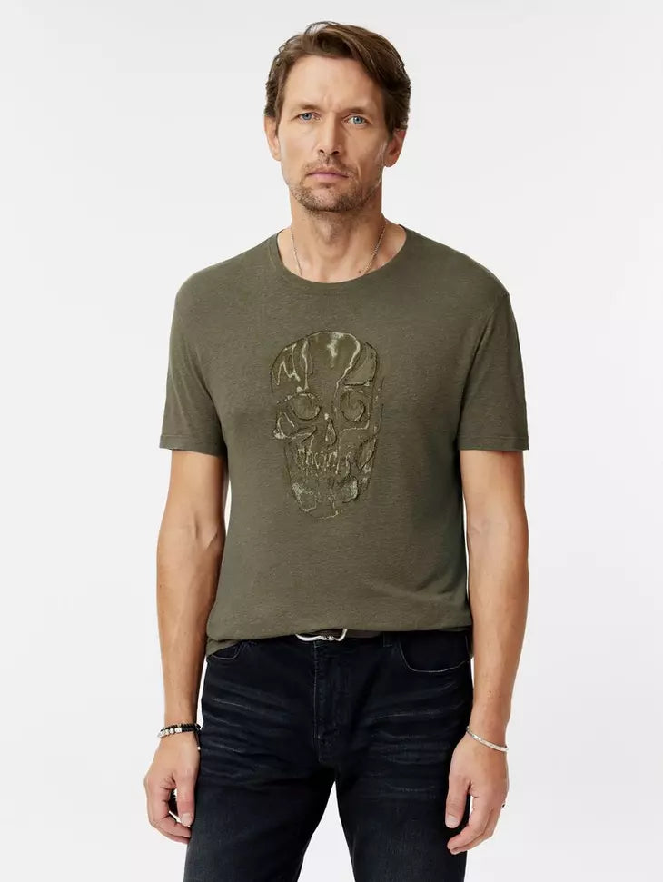 John Varvatos CHAIN SKULL Crew - Olive Leaf