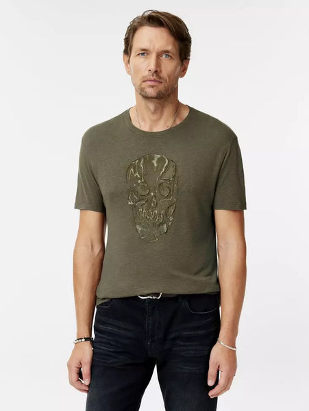 John Varvatos CHAIN SKULL Crew - Olive Leaf