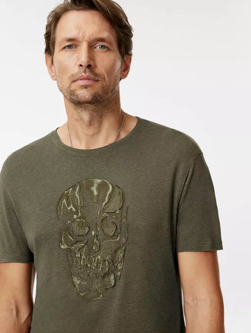 John Varvatos CHAIN SKULL Crew - Olive Leaf
