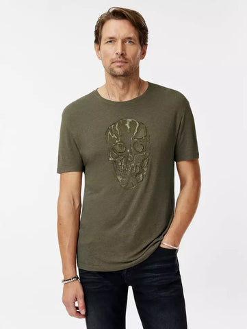 John Varvatos CHAIN SKULL Crew - Olive Leaf