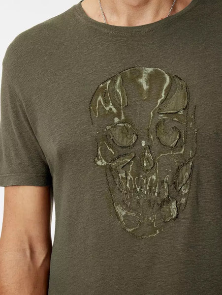 John Varvatos CHAIN SKULL Crew - Olive Leaf