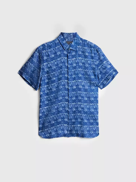 John Varvatos Loren SS Print Shirt - Capri Blue