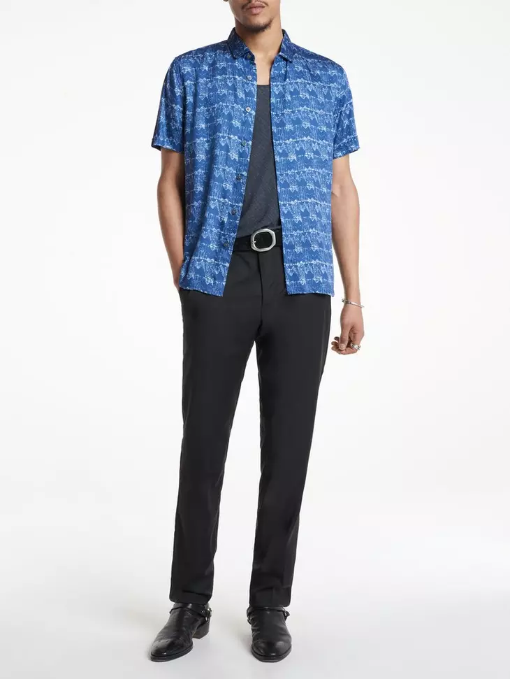 John Varvatos Loren SS Print Shirt - Capri Blue