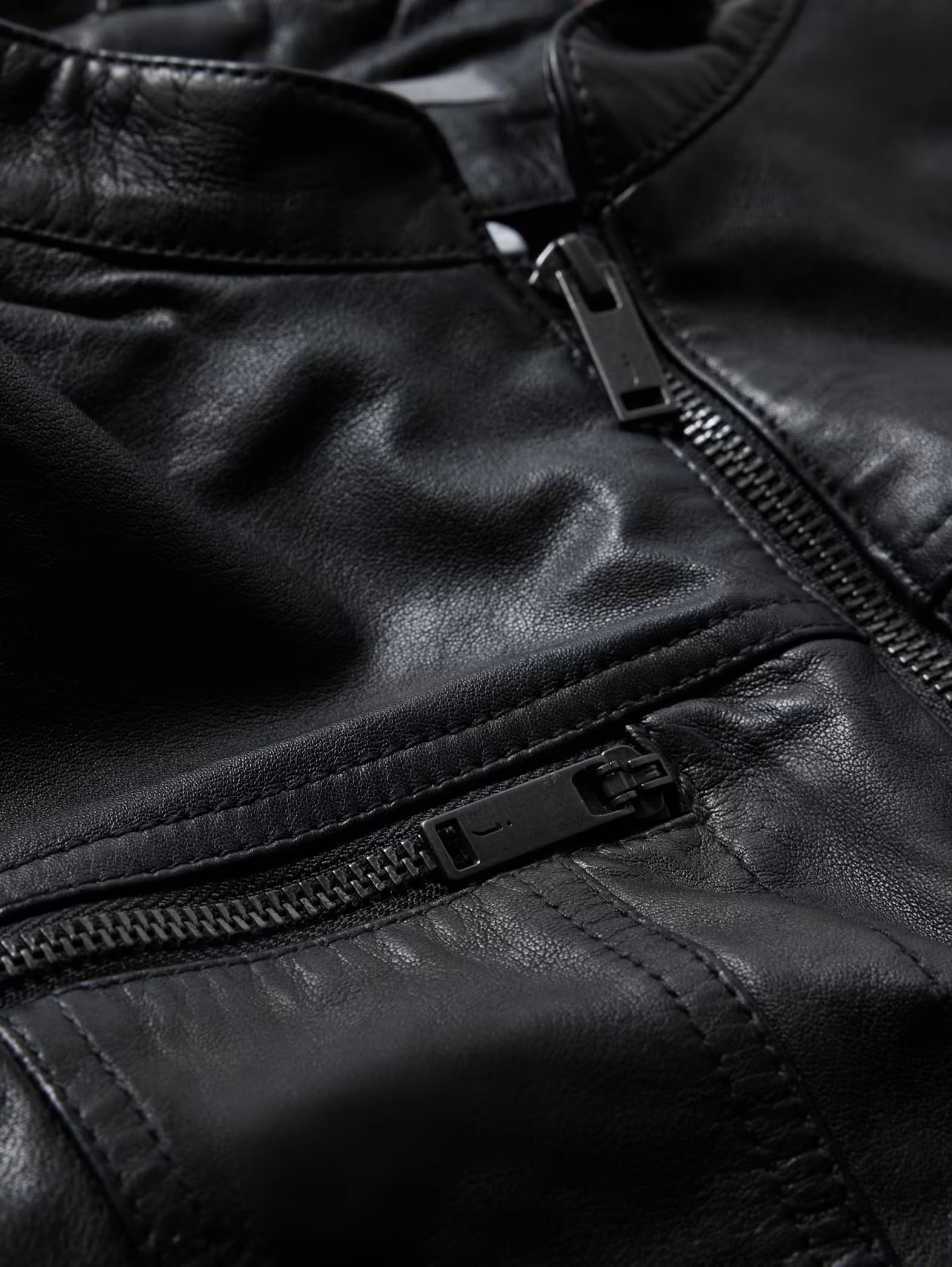 John Varvatos Brando Band Collar Leather Jacket - Black