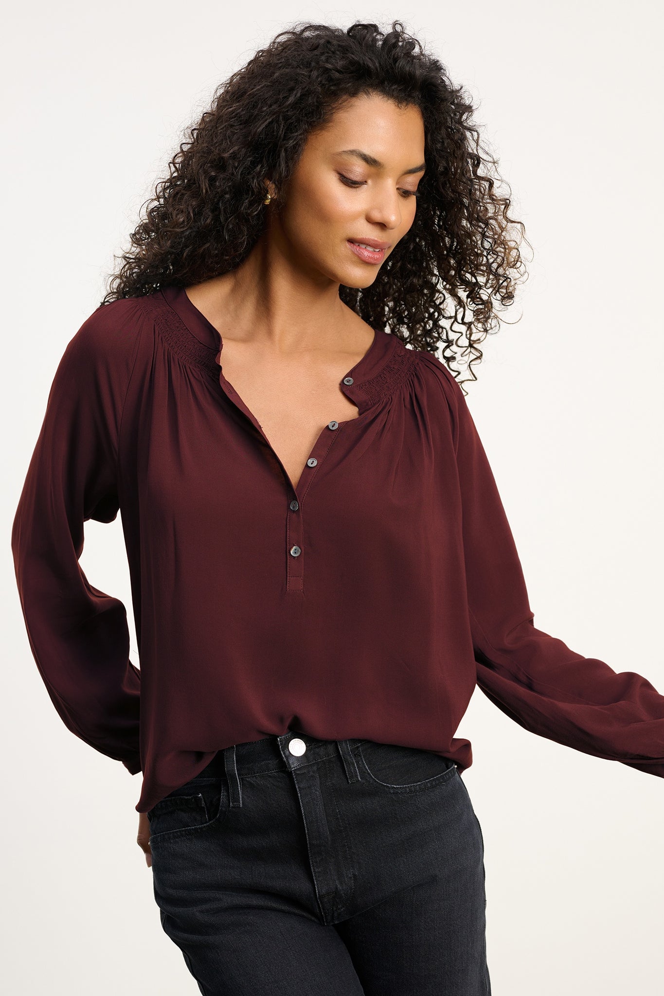 Velvet Aurelia Rayon Chalis Top in Henna