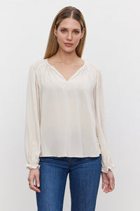 Velvet Azalea Rayon Challis Long Sleeve top in jasmine