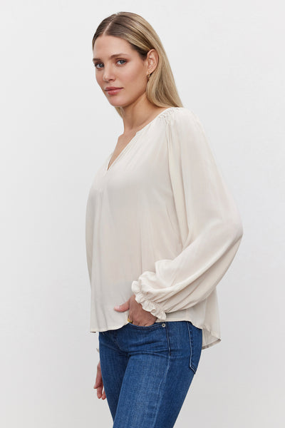 Velvet Azalea Rayon Challis Long Sleeve top in jasmine