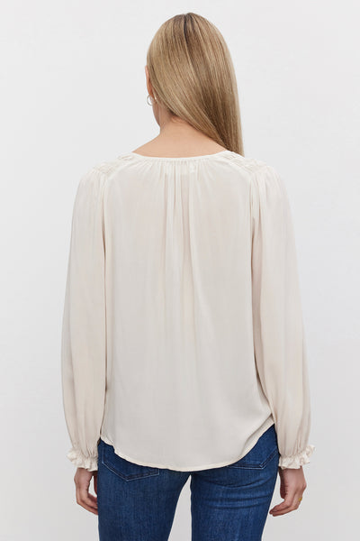 Velvet Azalea Rayon Challis Long Sleeve top in jasmine