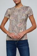 L'AGENCE Ressi S/S Crew Tee in Tan/Mauve Valencia Leopard