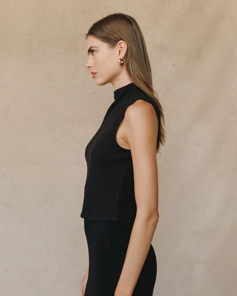 Bella Dahl Sleeveless Mock Neck Top - Black