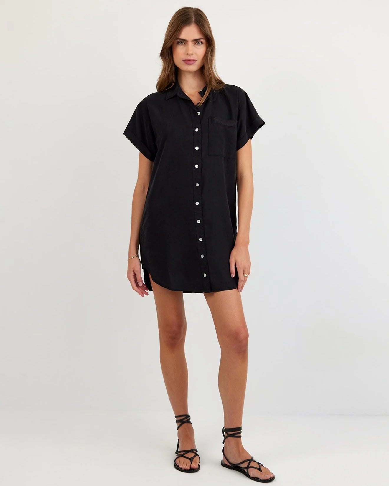 Bella Dahl Roll Sleeve Pocket Dress in Black