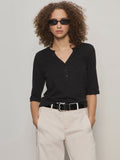 Sanctuary Rolled Sleeve Henley Tee in Black