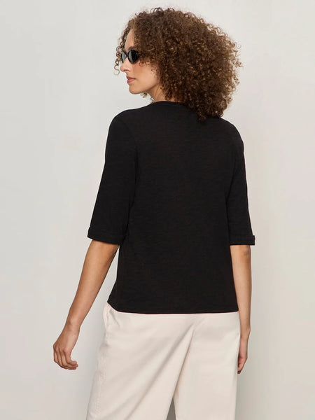 Sanctuary Rolled Sleeve Henley Tee in Black