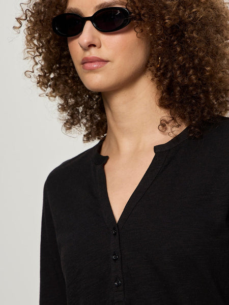 Sanctuary Rolled Sleeve Henley Tee in Black