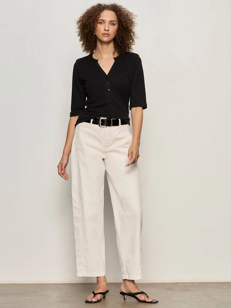 Sanctuary Rolled Sleeve Henley Tee in Black