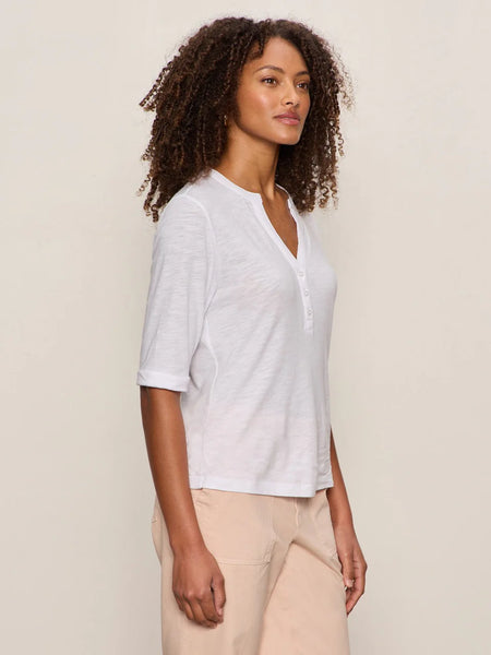 Sanctuary Rolled Sleeve Henley Tee in White