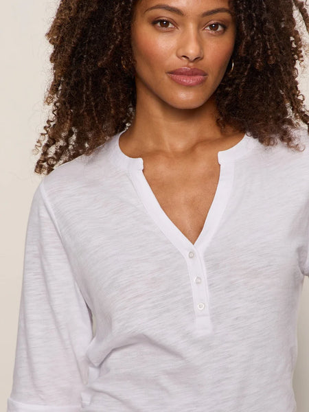 Sanctuary Rolled Sleeve Henley Tee in White