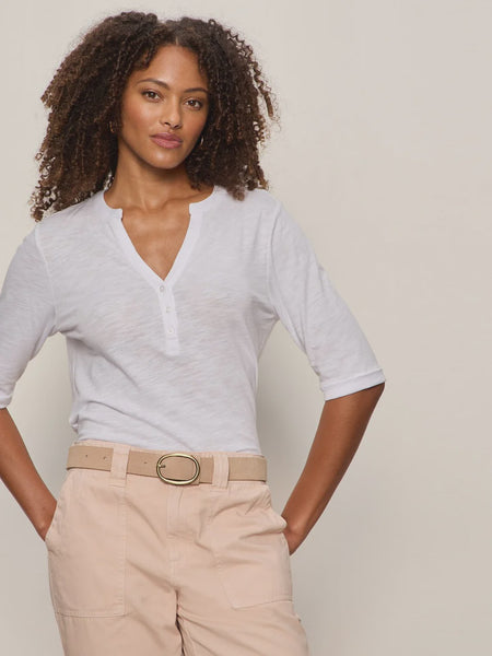 Sanctuary Rolled Sleeve Henley Tee in White
