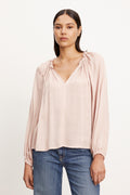 Velvet Noria Satin Viscose Long Sleeve Top in Ballet