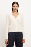 Velvet Coralie Sheer Cashmere Cardigan in Milk