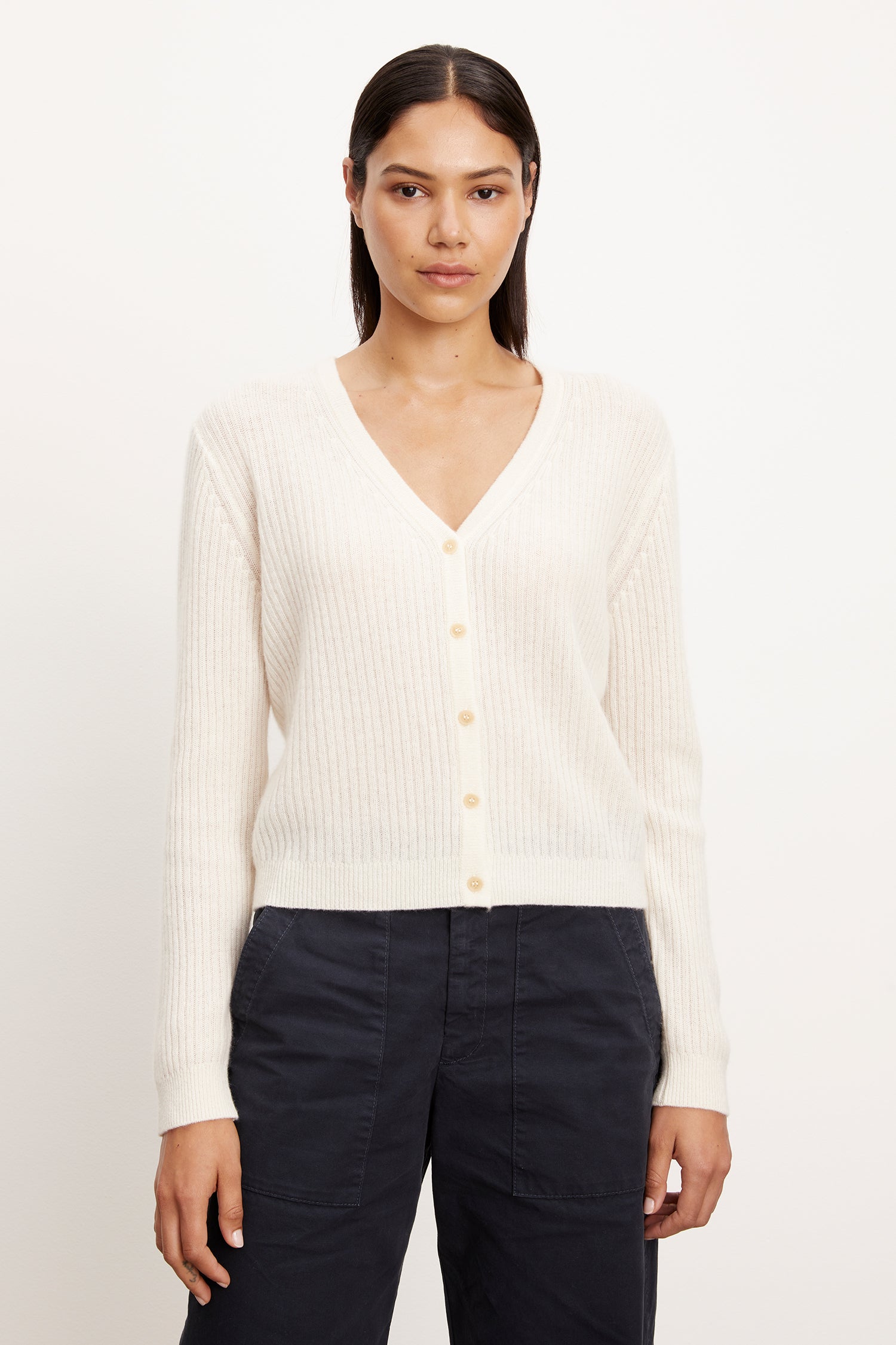 Velvet Coralie Sheer Cashmere Cardigan in Milk