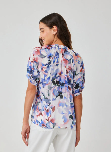 bella dahl short sleeve shirred raglan shirt magnolia bloom