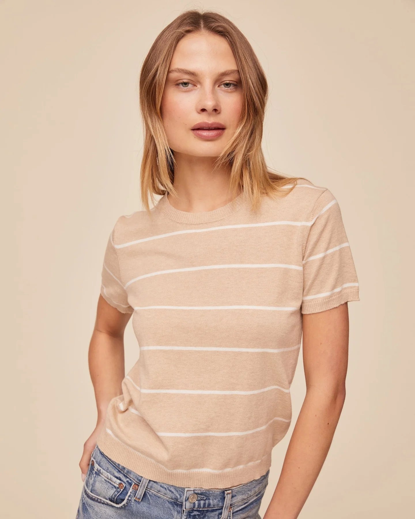 Bella Dahl S/S Knit Top in Sandbar Stripe