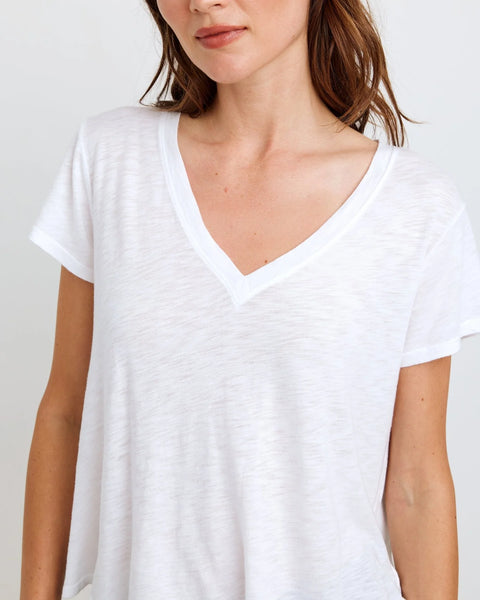 Bella Dahl Side Slit V-Neck Tee in White