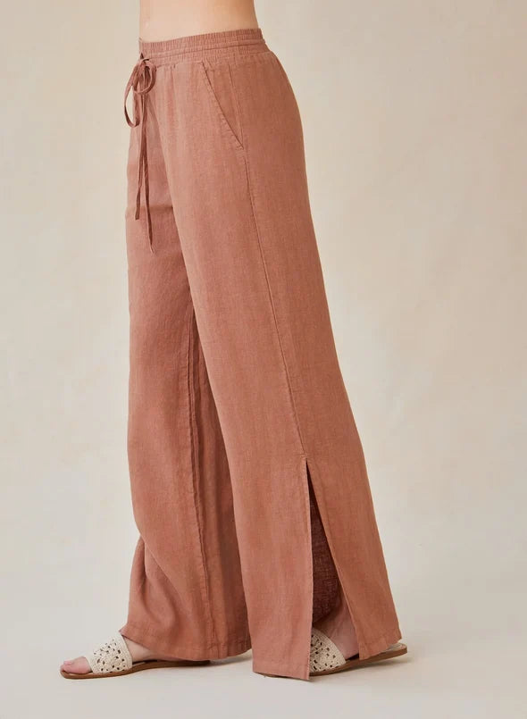 Bella Dahl Side Slit Wide Leg Pant in Terracotta Brown