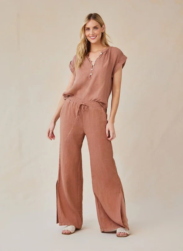 Bella Dahl Side Slit Wide Leg Pant in Terracotta Brown