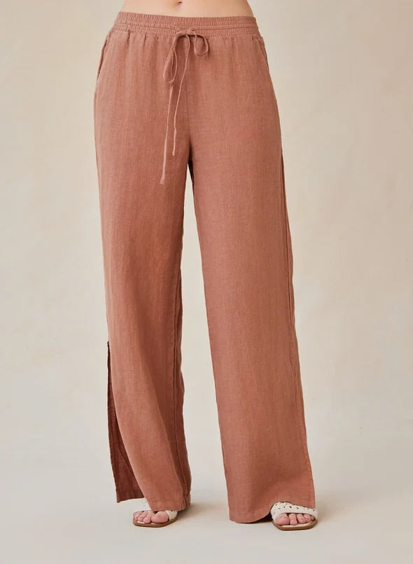 Bella Dahl Side Slit Wide Leg Pant in Terracotta Brown