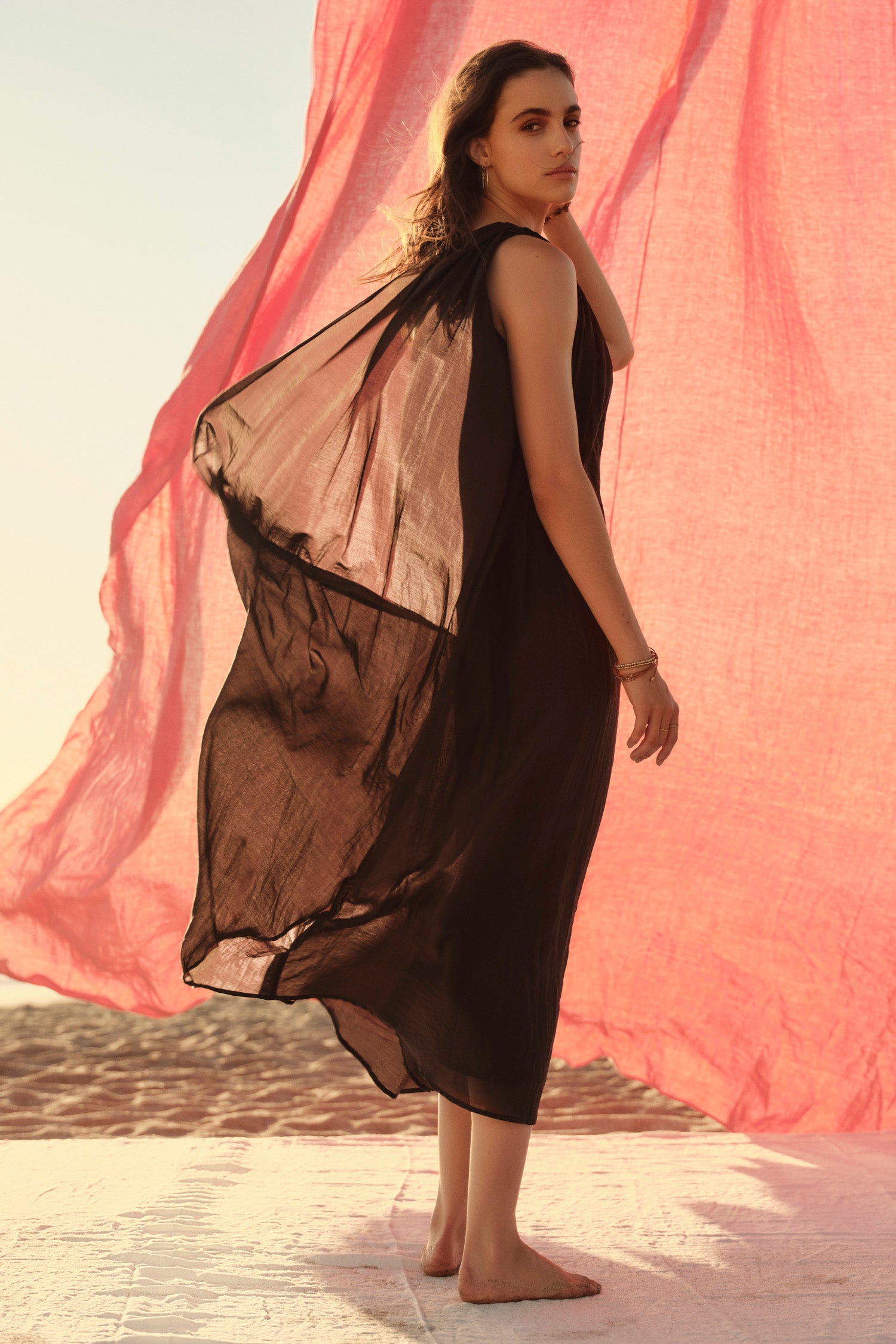 Velvet Diana Silk Cotton Voile Dress in Black