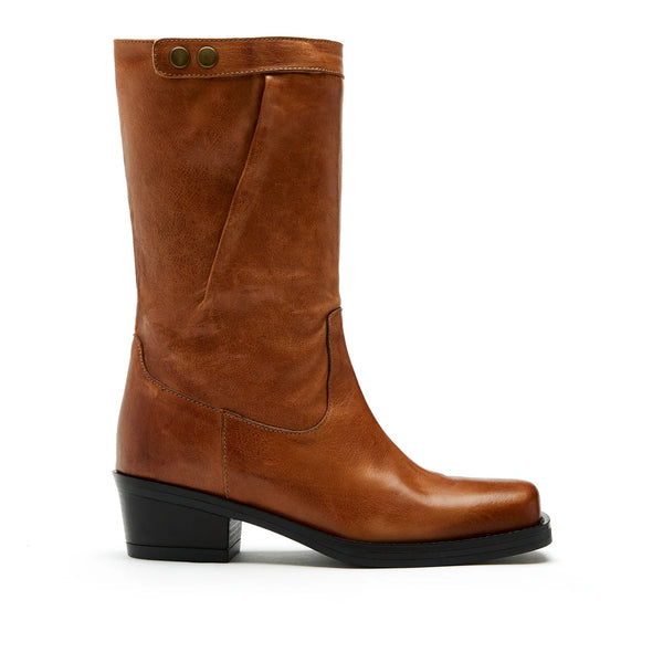 Sister Soeur Sadie Mid Height Leather Biker Boot in Tan