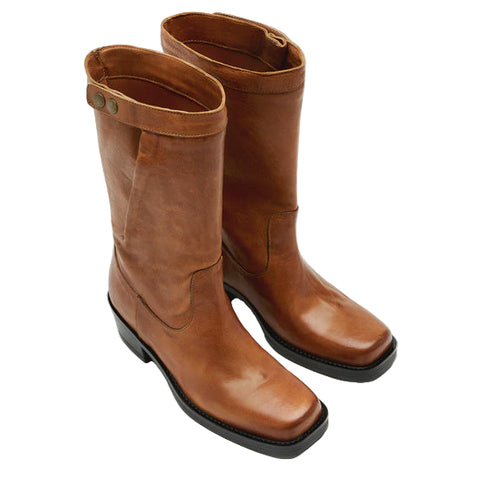 Sister Soeur Sadie Mid Height Leather Biker Boot in Tan