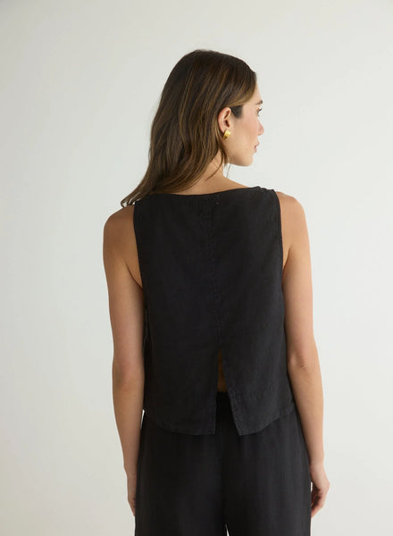 Bella Dahl Sleeveless Boatneck Split Back Top in Black