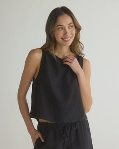 Bella Dahl Sleeveless Boatneck Split Back Top in Black