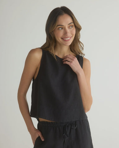 Bella Dahl Sleeveless Boatneck Split Back Top in Black