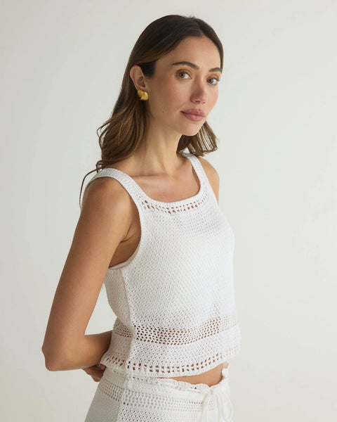 Bella Dahl Button Back Crochet Top in White